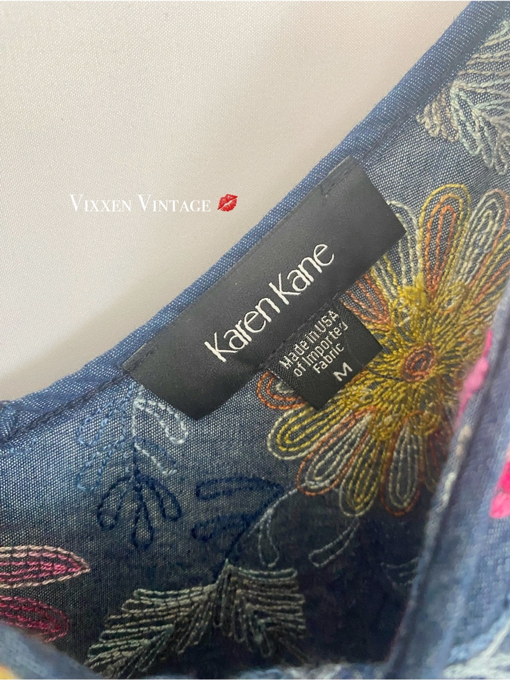 KAREN KANE FLORAL EMBROIDERED ‘PINK LEMONADE MAXI DRESS’ IN DENIM - Picture 5 of 7